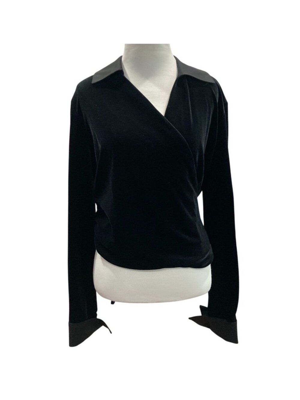 Kate Hill Velour Wrap Top 14 Black Collared Evening Romantic Goth Glamoratti
